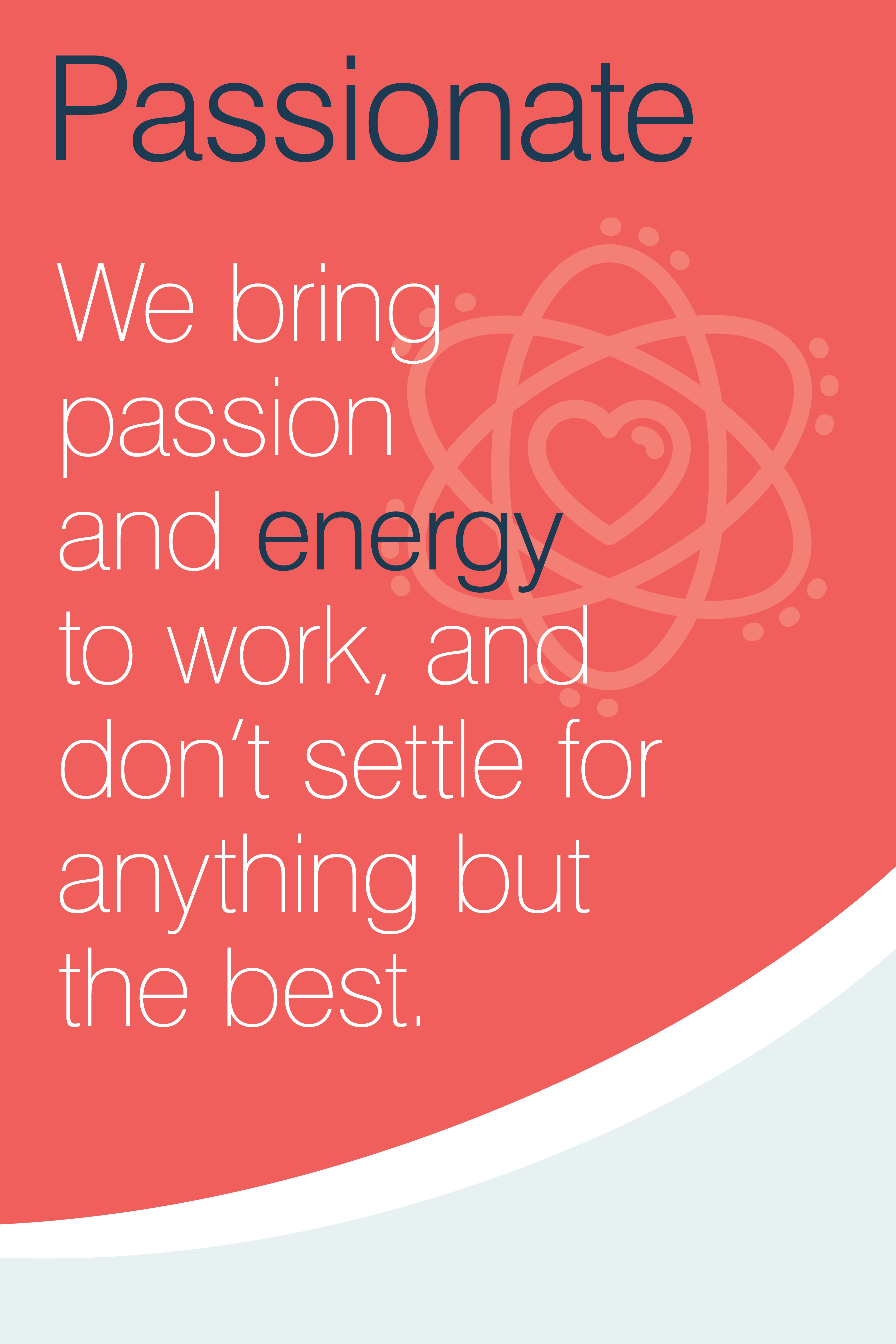 Poster text: We bring passion and energy to work, don't settle for anything but the best.
